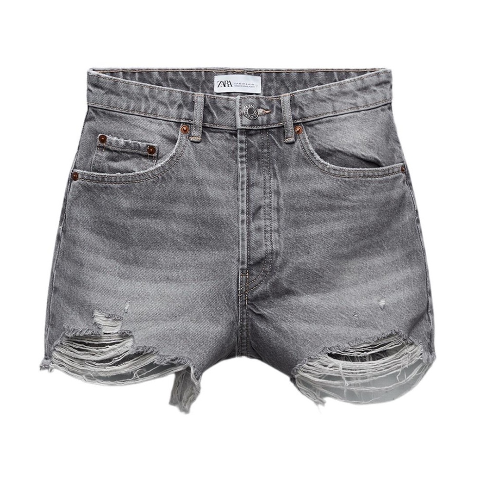 Zara Gray Jean Shorts Distressed Style